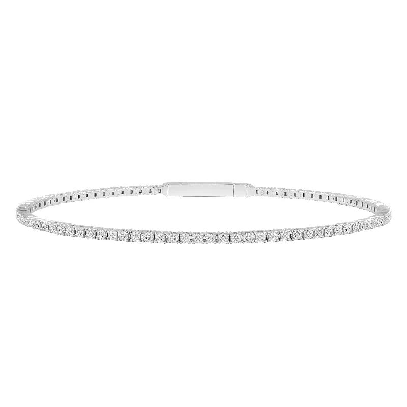 Affordable gold bangles for daily wear-LADIES FLEXIBLE BANGLE 3.00CT ROUND DIAMOND 14K WHITE GOLD