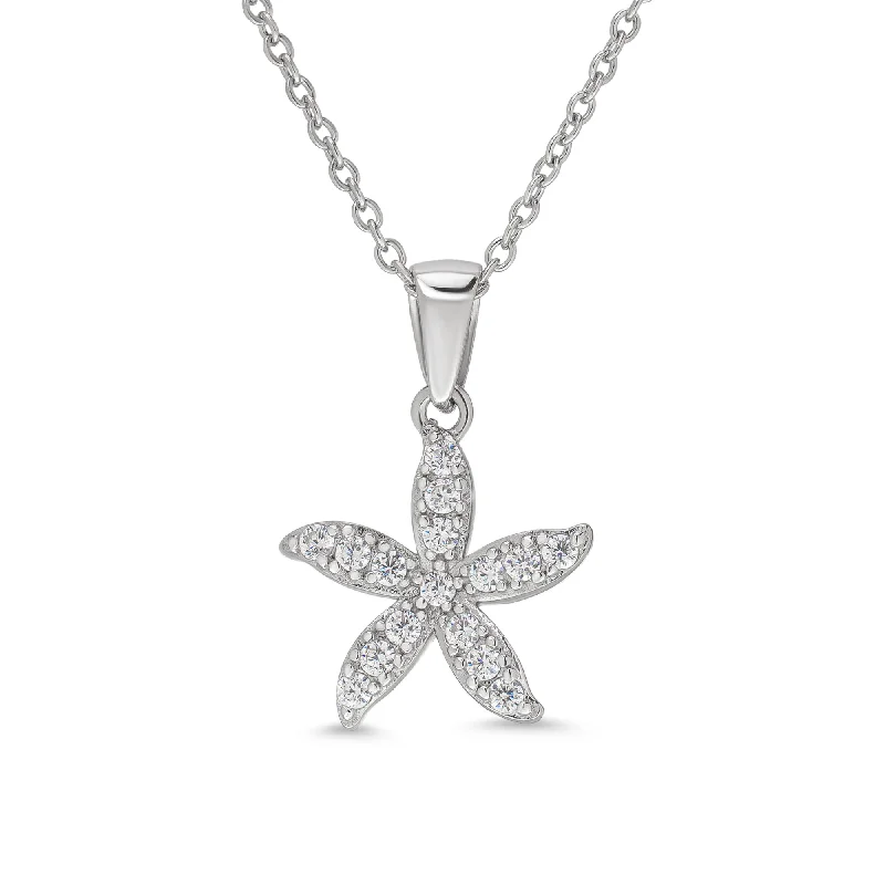 Necklaces with intricate designs-CZ Starfish Necklace in Sterling Silver