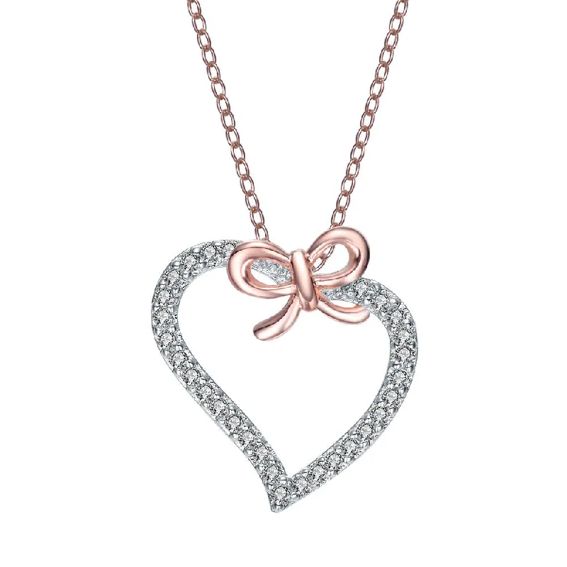 Custom necklaces with nameplate designs-Constance Contour Heart And Bowtie Rose Gold Necklace