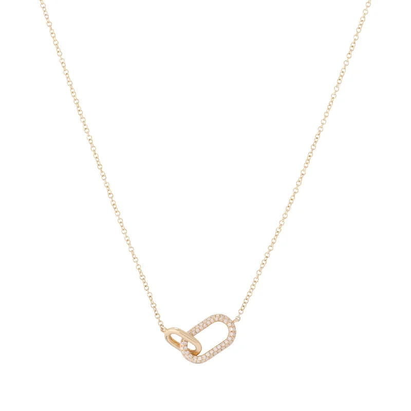 Beautiful silver necklaces for gifts-Single Pave Link Paper Clip Necklace