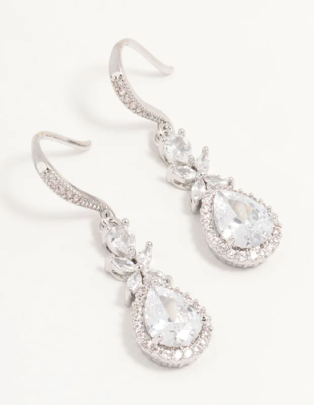 Stunning earrings with aquamarine-Silver Cubic Zirconia Halo Hook Earrings