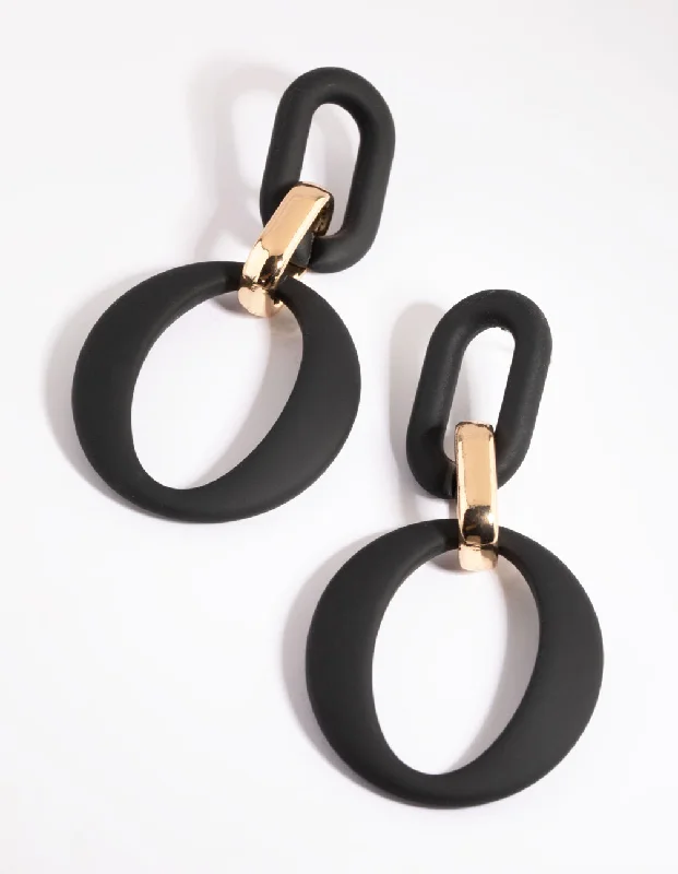 Stunning earrings with moonstones-Black Link Drop Earrings