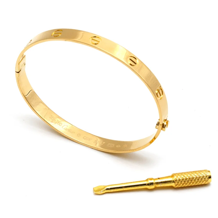 Simple bangles for everyday wear-Real Gold Solid Screw Bangle GZJCTBLZ0209 - (SIZE 21) BA1559