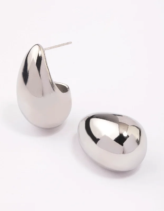 Stylish drop earrings with crystals-Waterproof Stainless Steel Large Teardrop Earrings