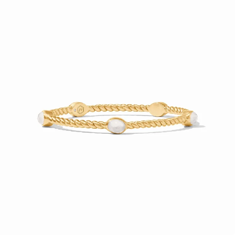 Affordable diamond bracelets for women-24K Yellow Gold Overlay ‘Naussau' Stone Bangle With Iridescent Clear Crystals