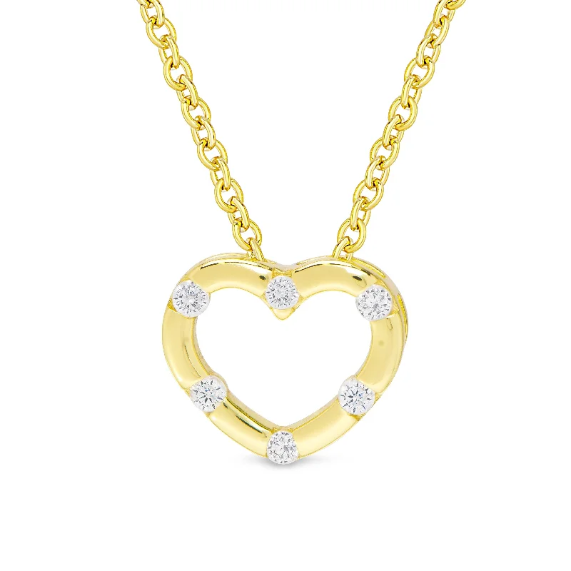 Simple pearl necklaces for formal events-CZ Inlay Heart Necklace in 18k Gold over Sterling Silver