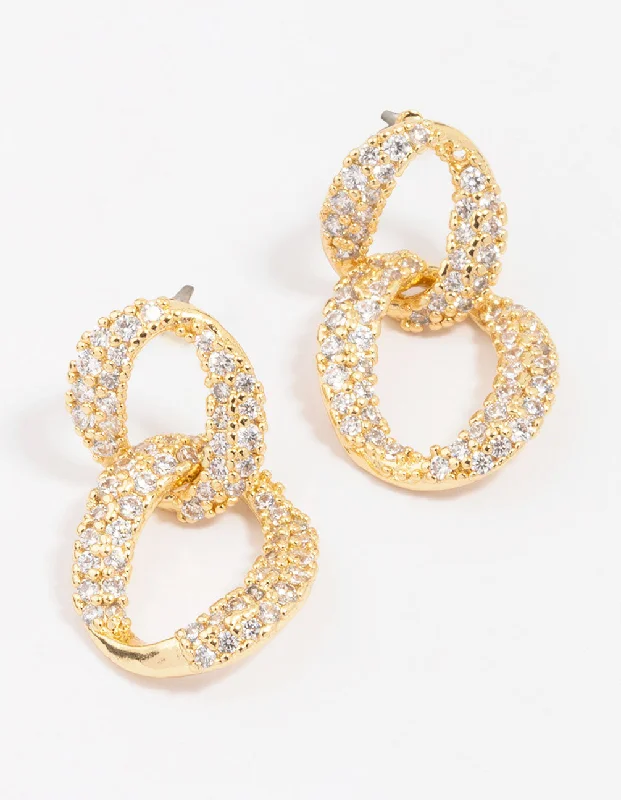 Gorgeous hoop earrings with diamonds-Gold Plated Cubic Zirconia Figure Eight Hoop Earrings