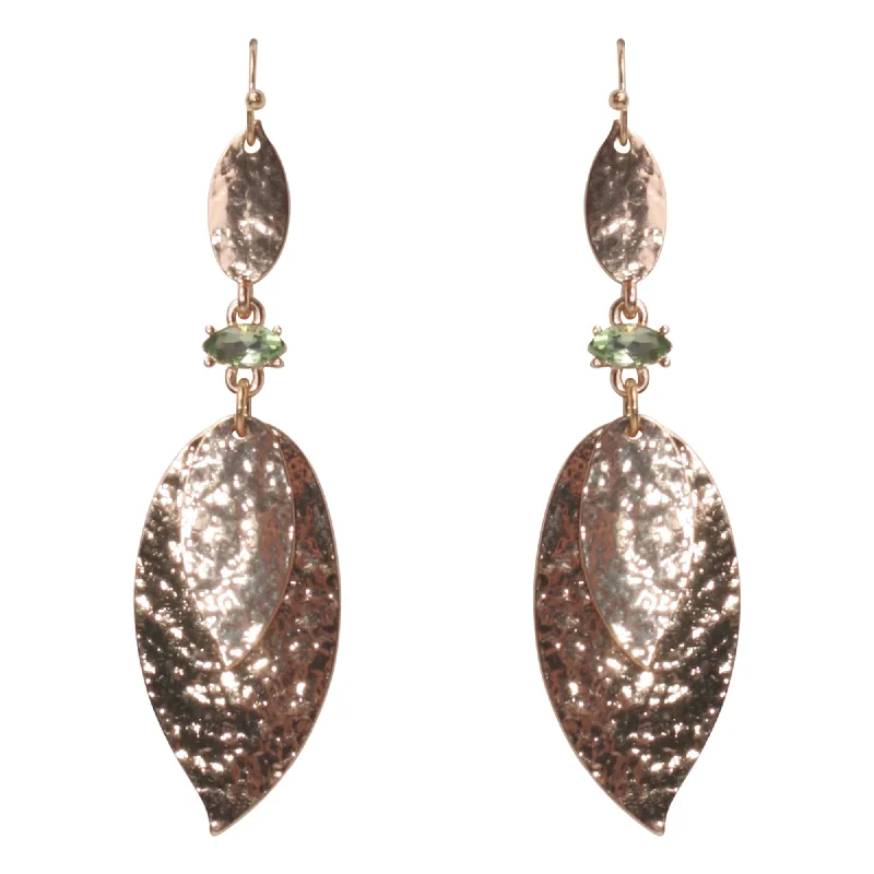 Classic gold earrings with diamond accents-Iconography Hammered Leaf Drop Earrings