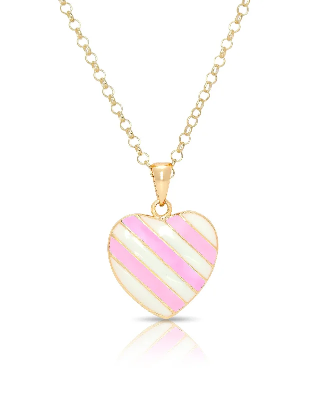 Stylish necklaces with gold-plated accents-Striped Heart Pendant (Pink/White)