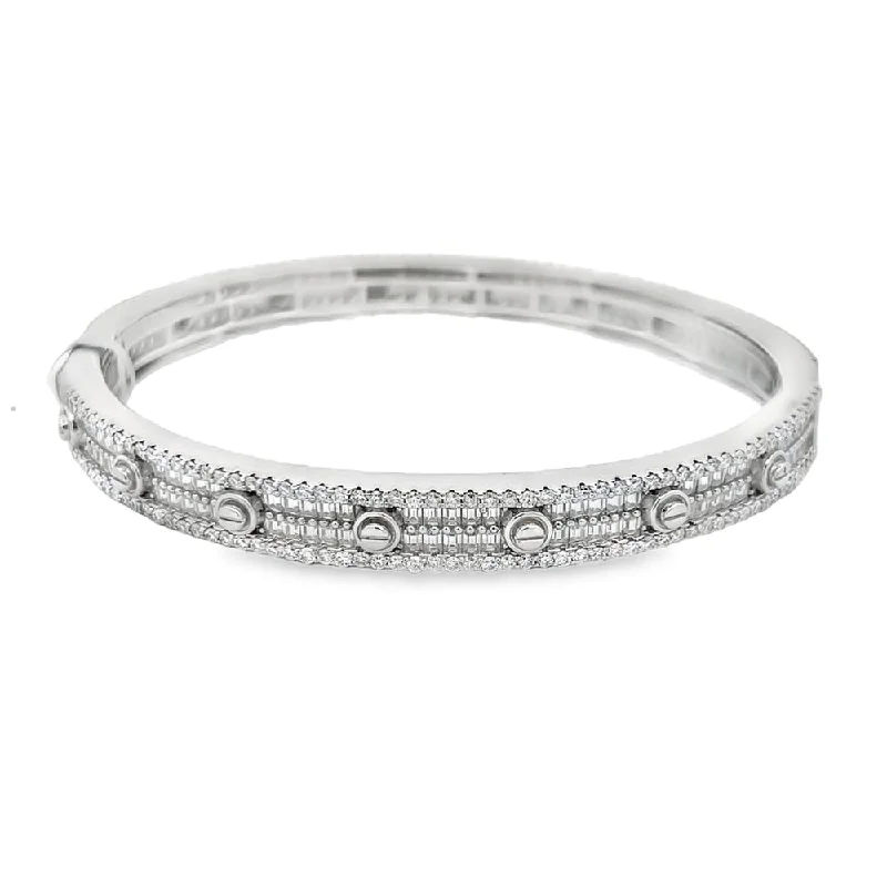 Simple gold bangles for casual wear-Flathead Baguette Moissanite Iced Out Bangle .925 Sterling Silver