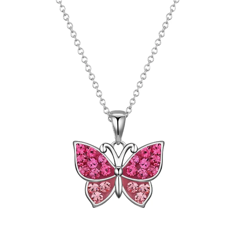 Affordable necklaces with sapphire stones-Crystal Butterfly Necklace - Pink