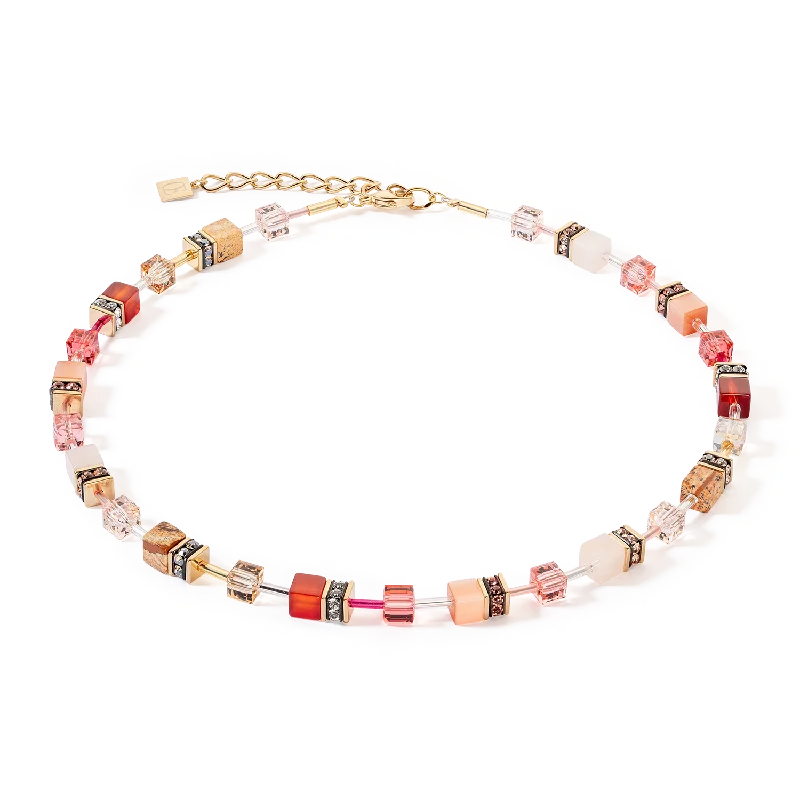 Elegant rose gold necklaces with diamonds-GeoCUBE® Iconic Precious necklace red-beige