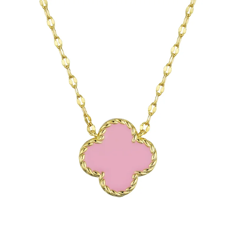 Elegant necklaces with opals for women-Four Leaf Clover Necklace - Pink