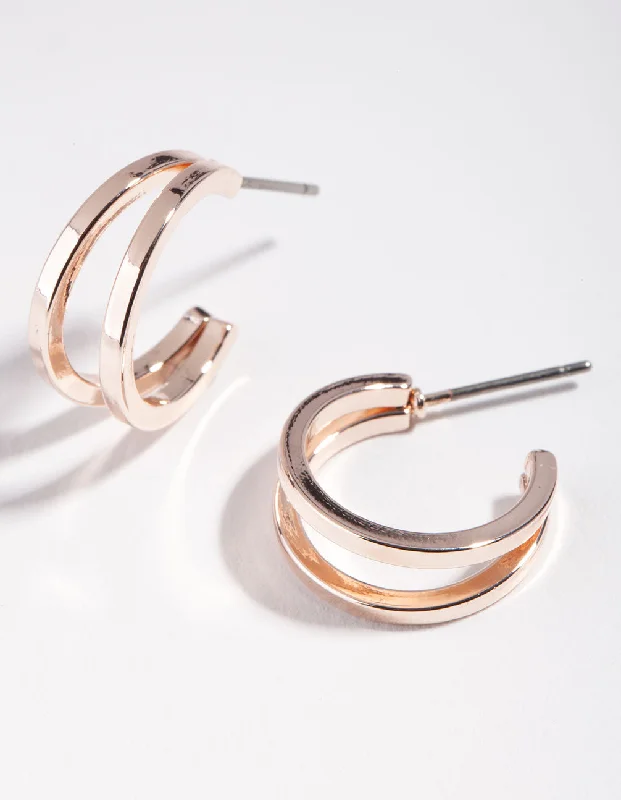 Elegant earrings with pink sapphires-Rose Gold Double Hoop Earrings