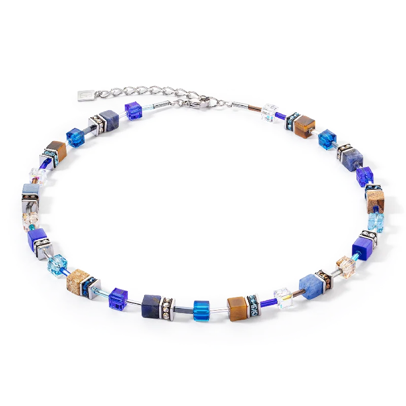 Beautiful necklaces with colored gemstones-GeoCUBE® Iconic Precious necklace blue-brown