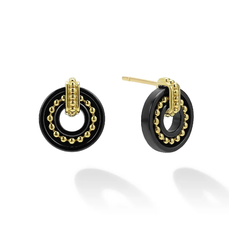 Chic earrings for evening events-Black Caviar 18K Gold and Black Ceramic Stud Earrings