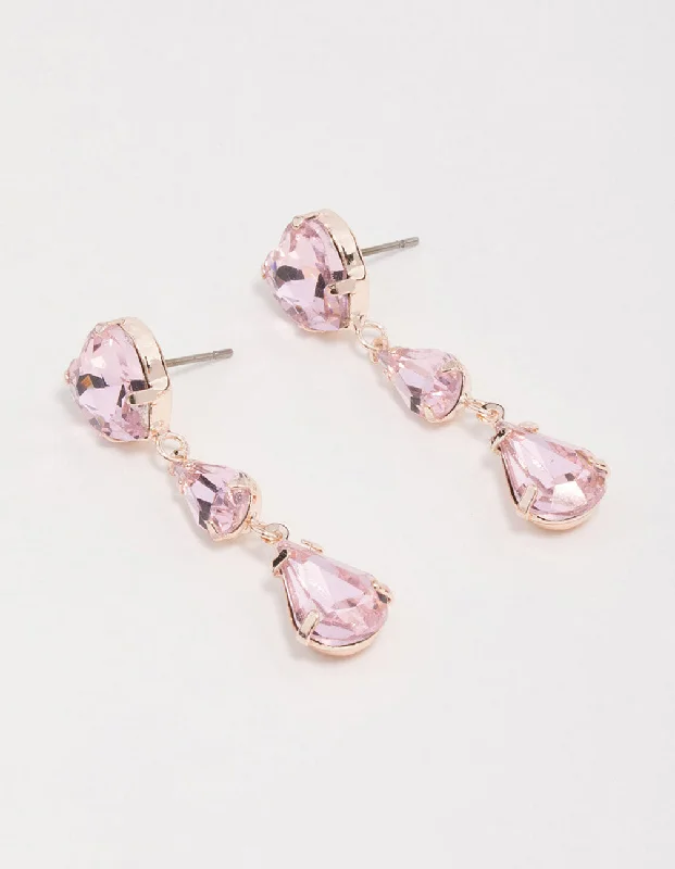 Statement earrings for women-Rose Gold Lilac Heart Stone Drop Earrings