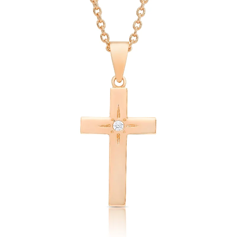 Sparkling necklaces with diamonds for women-Cross Necklace with CZ - Rose