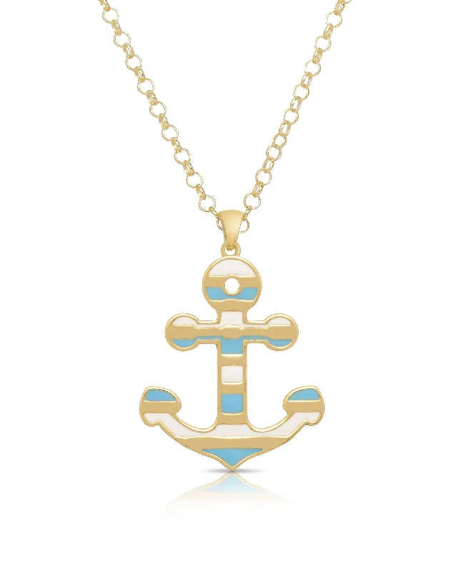 Elegant necklaces with solitaire diamonds-Anchor Pendant (Blue and White Stripes)