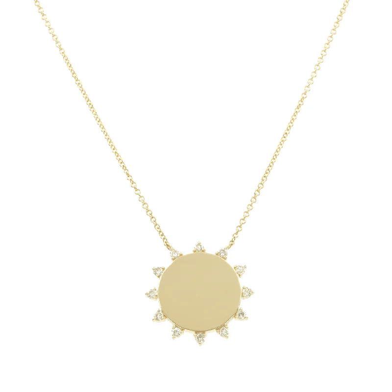 Luxury necklaces with diamond accents-Solid Gold Disc Necklace with Diamond