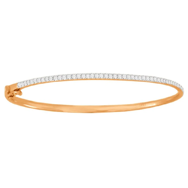 Elegant silver bangles with cubic zirconia-LADIES BANGLE 0.50CT ROUND DIAMOND 10K ROSE GOLD