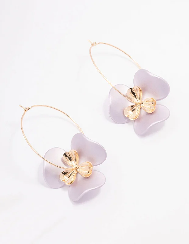 Classic earrings with square diamonds-Gold Large Flower Wire Hoop Earrings