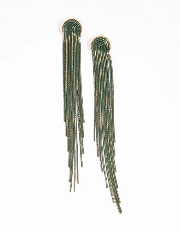 Affordable earrings for everyday wear-Green Diamante Waterfall Earrings