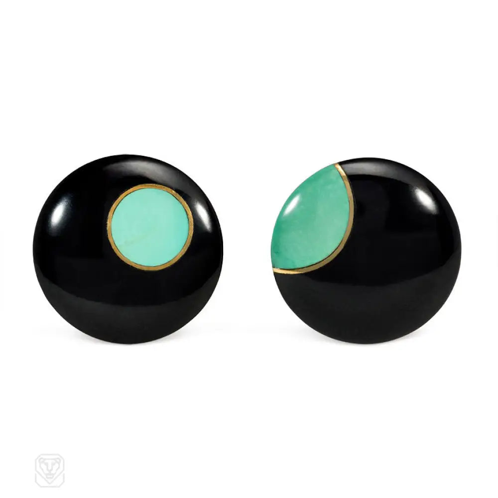 Simple earrings with diamonds-Black jade and turquoise disc earrings, Tiffany & Co.