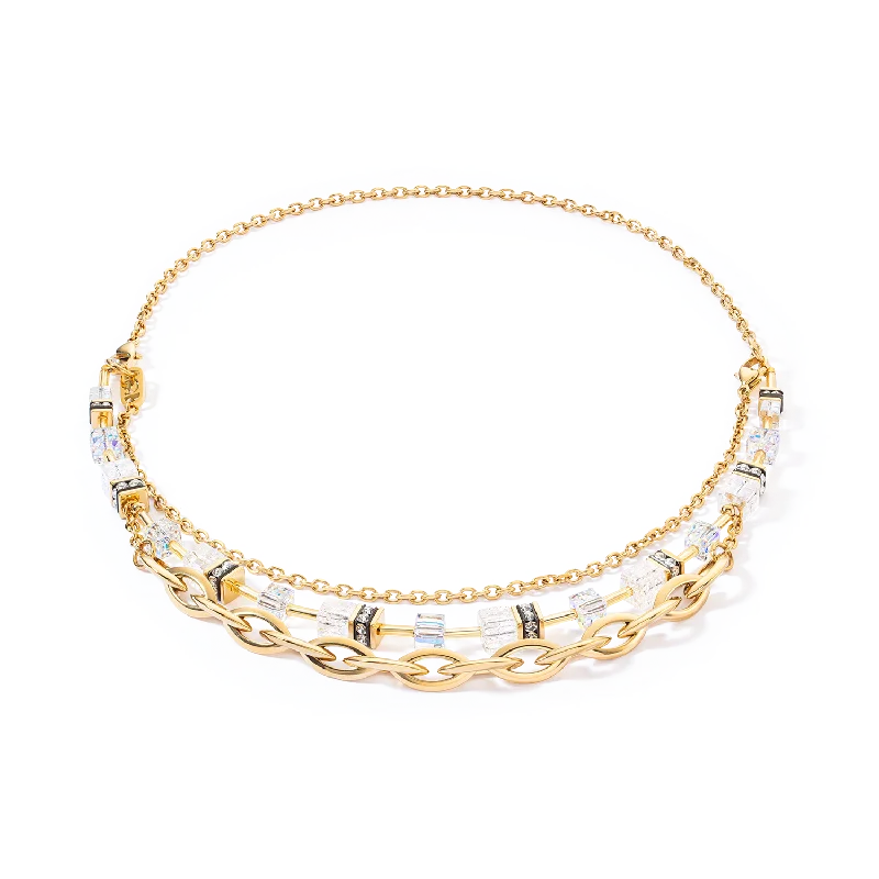 Statement necklaces for women-GeoCUBE® Festive Layer necklace gold-white