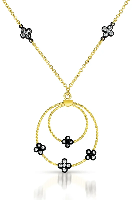 Sparkling necklaces with cubic zirconia-Isabelle Black And Gold Round Drop Necklace