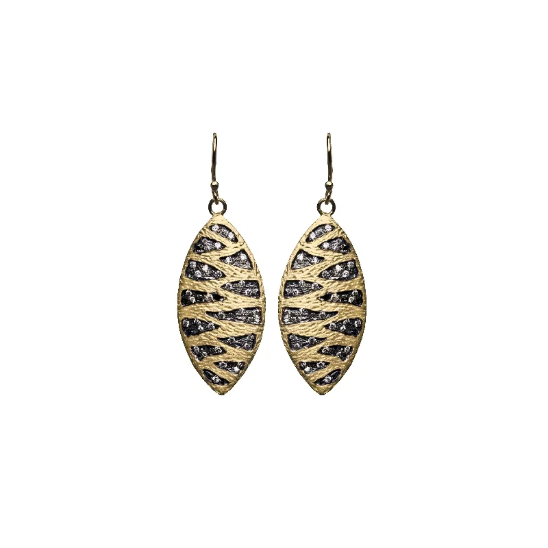 Gorgeous chandelier earrings for women-Ecologica Gold and Black Oval Drop Earrings