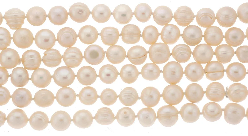 Elegant necklaces with solitaire diamonds-64" Endless White Pearl Strand Ringed Freshwater Pearls SKU 192440