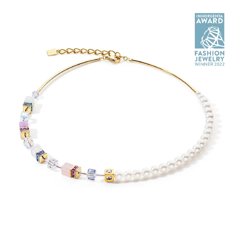 Affordable gemstone necklaces-GeoCUBE® Precious Fusion Pearls necklace multicolour pastel