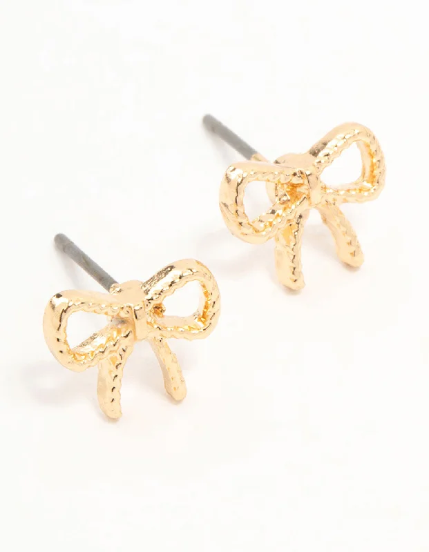 Dainty earrings with minimalist design-Gold Twisted Bow Stud Earrings