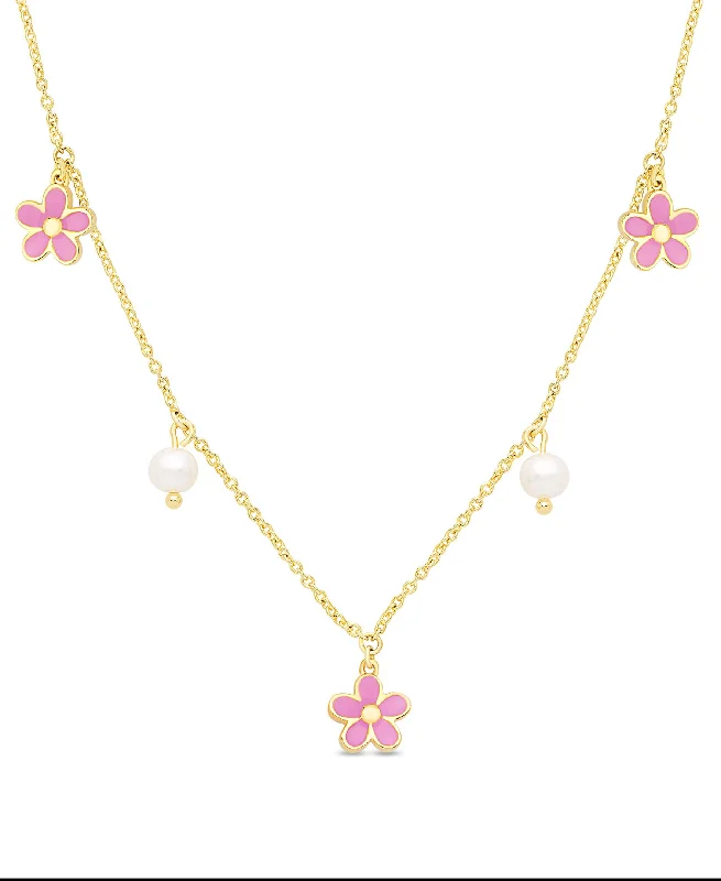 Stunning necklaces with garnet stones-Flower and Freshwater Pearl Charms Necklace (Pink)