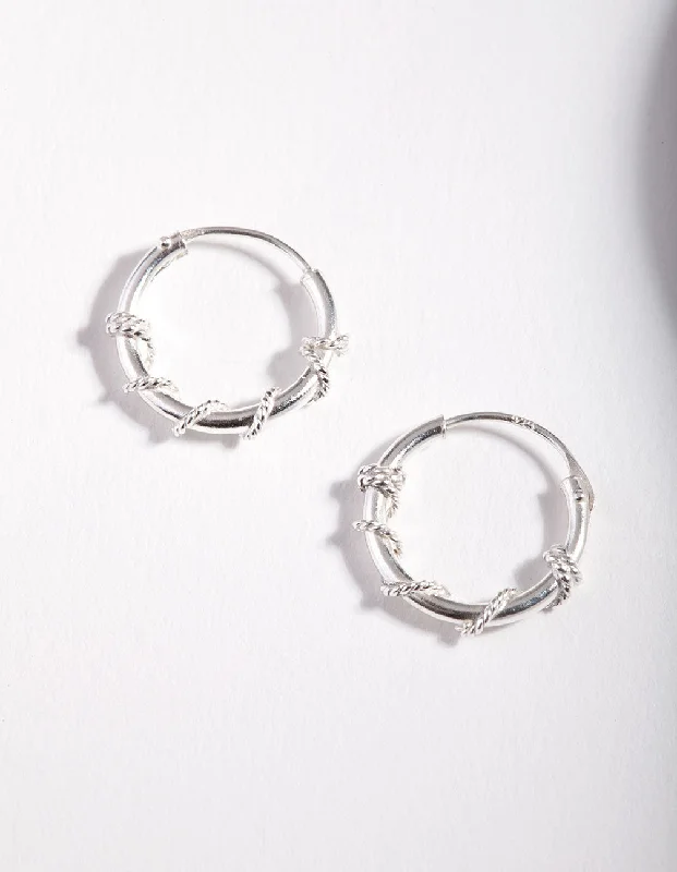 Custom-made earrings with initials-Sterling Silver Rope Twist Hoop Earrings