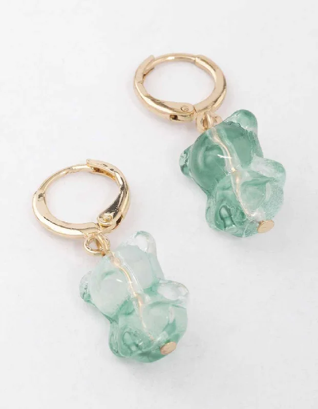 Affordable earrings for everyday wear-Gold & Green Gummy Bear Huggie Earrings