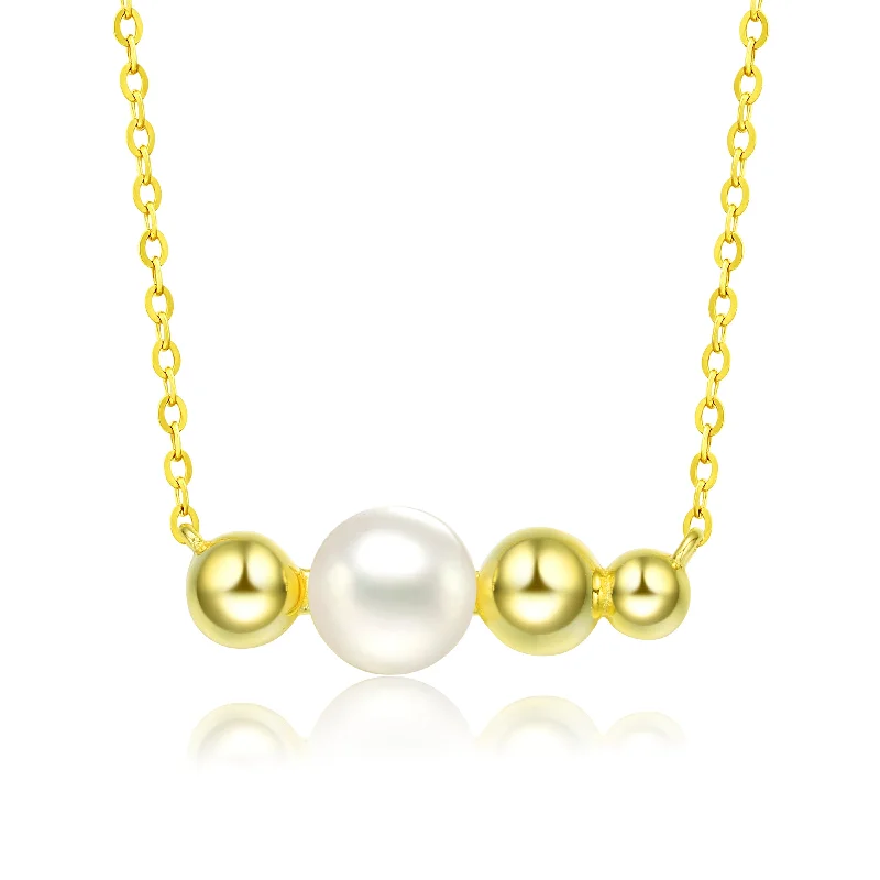 Elegant gold necklaces with diamonds-Sterling Silver 14K Gold Plated and 6MM freshwater Pearl Necklace