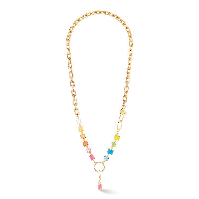 Elegant gold chain necklaces-Necklace Cube Fusion Charm gold-rainbow