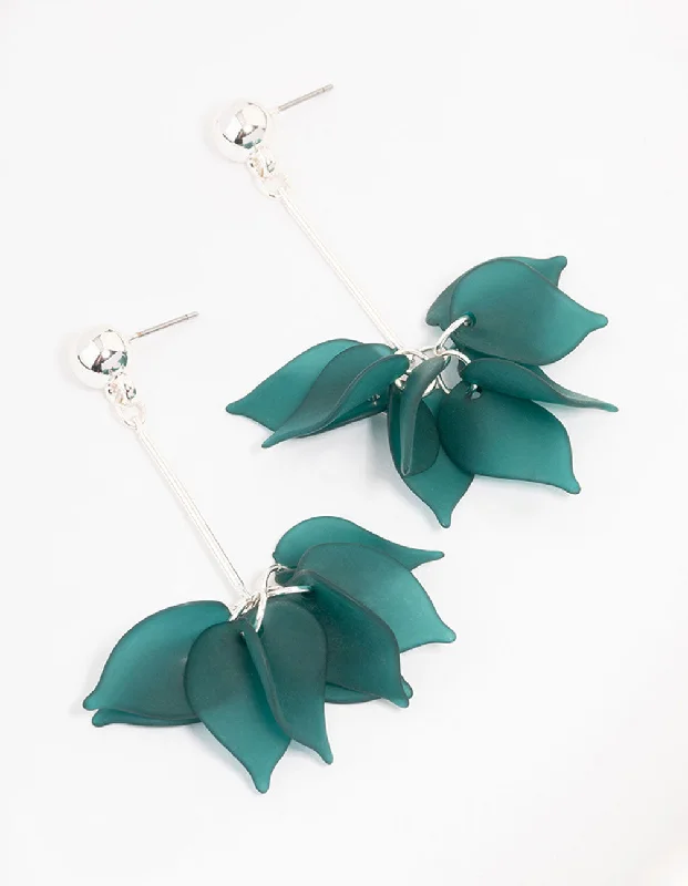 Dainty earrings with minimalist design-Teal Frosted Petal Drop Bar Earrings