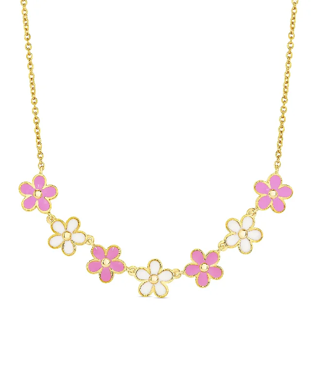 Simple yet elegant necklaces with diamonds-Flower Frontal Necklace (Pink / White)