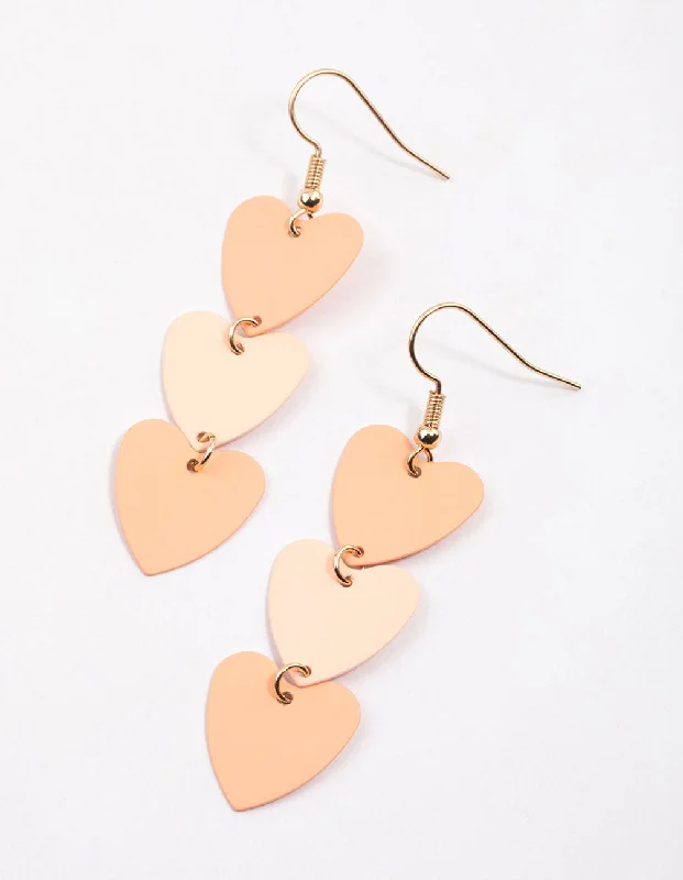 Stunning diamond stud earrings-Blush Triple Heart Drop Earrings