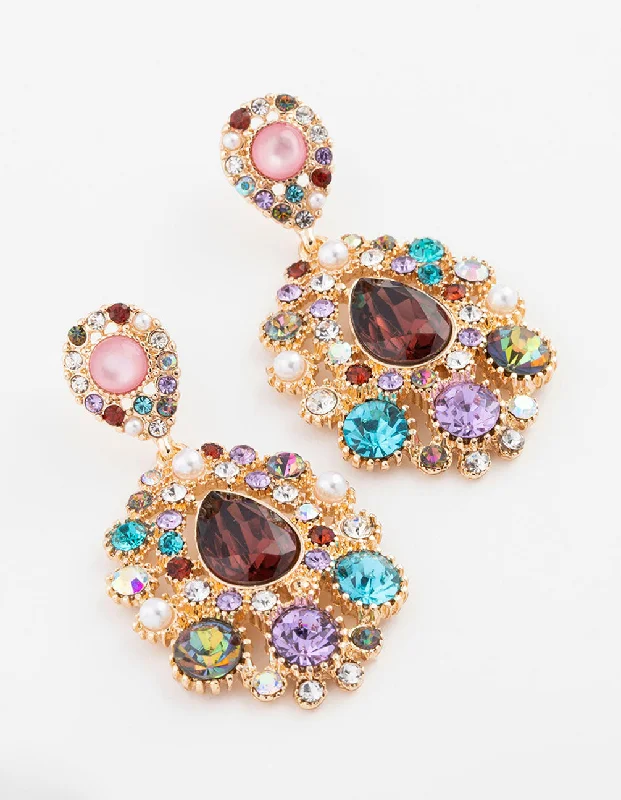 Stylish gold earrings with garnet stones-Gold Regal Pear Drop Earrings