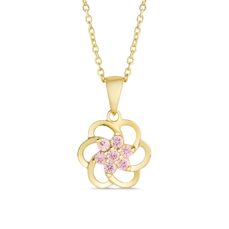 Custom necklaces with nameplate designs-Pink CZ Flower Necklace in 18k Gold over Sterling Silver