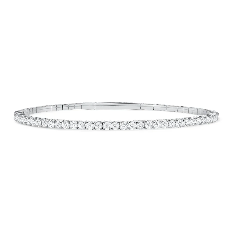 Elegant silver bracelets with garnet stones-LADIES HALF FLEXIBLE BANGLE 1.00CT ROUND DIAMOND 14K WHITE GOLD