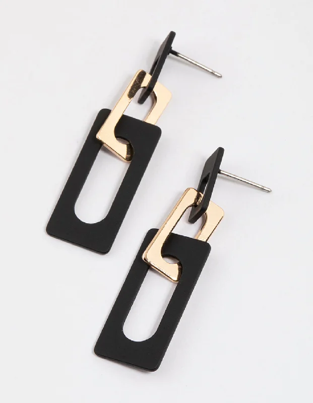 Beautiful silver earrings for women-Black Coated Double Rectangle Drop Earrings