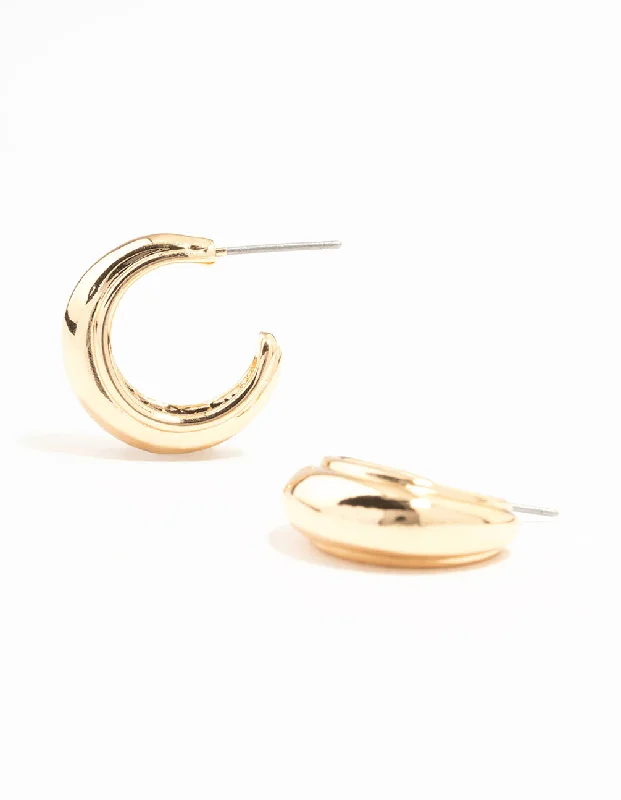 Trendy hoop earrings for women-Gold Line Edge Small Hoop Earrings