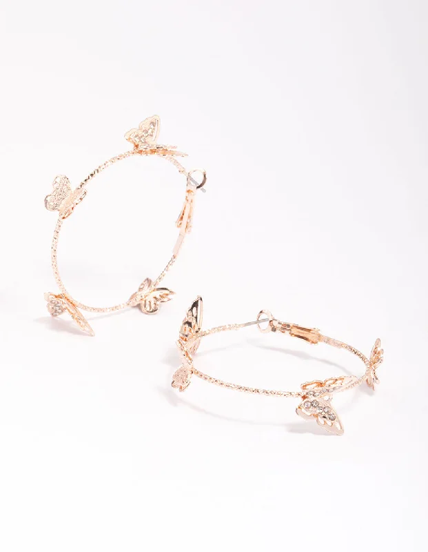 Chic earrings for formal events-Rose Gold Butterfly Medium Hoop Earrings