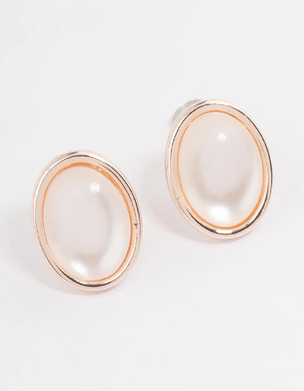 Custom-designed earrings for women-Rose Gold Cats Eye Oval Stud Earrings