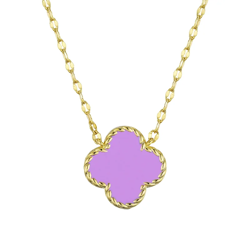 Designer necklaces with vintage style-Four Leaf Clover Necklace - Purple